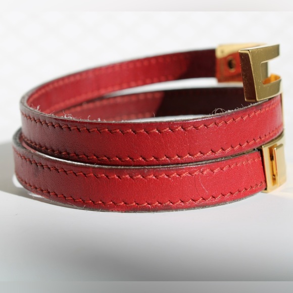 Hermès Gold Plated Pousse Pousse H slide bracelet red leather Authentic - Picture 11 of 16